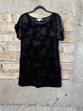 The Vanity Room Black Velvet Floral Burnout Dress Tunic - Size M